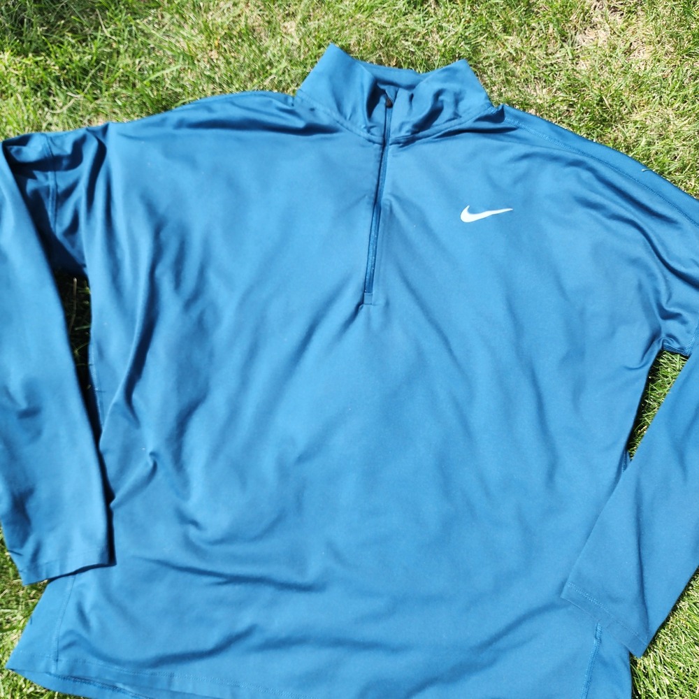 Nike Running Top Mens XL 1/4 Zip Pullover Dri-FIT Polyester Blue Long Sleeve Gym